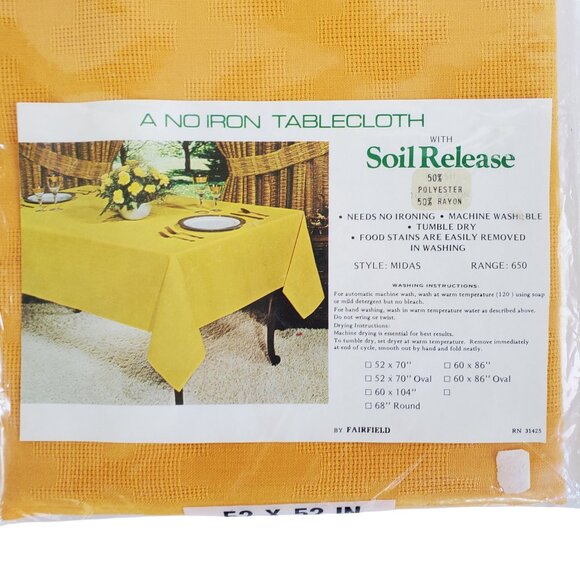 Vintage FAIRFIELD Tablecloth 52" x 52" Square Pumpkin Soil Release No Iron 31425 - Picture 3 of 10